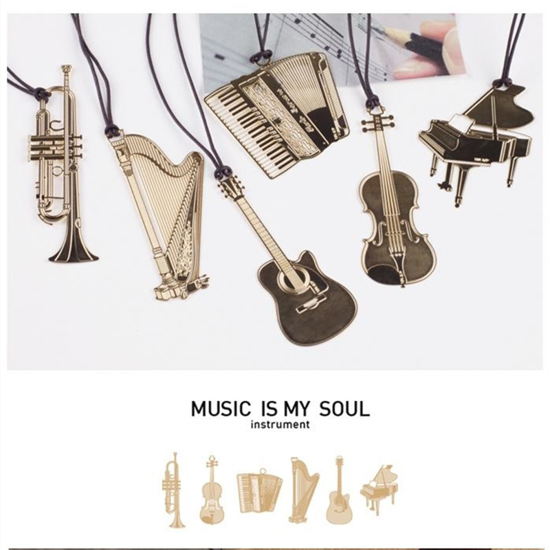 Musical Instrument Book - 6Pcs Muziek Metalen Bladwijzer Gouden Kleur
