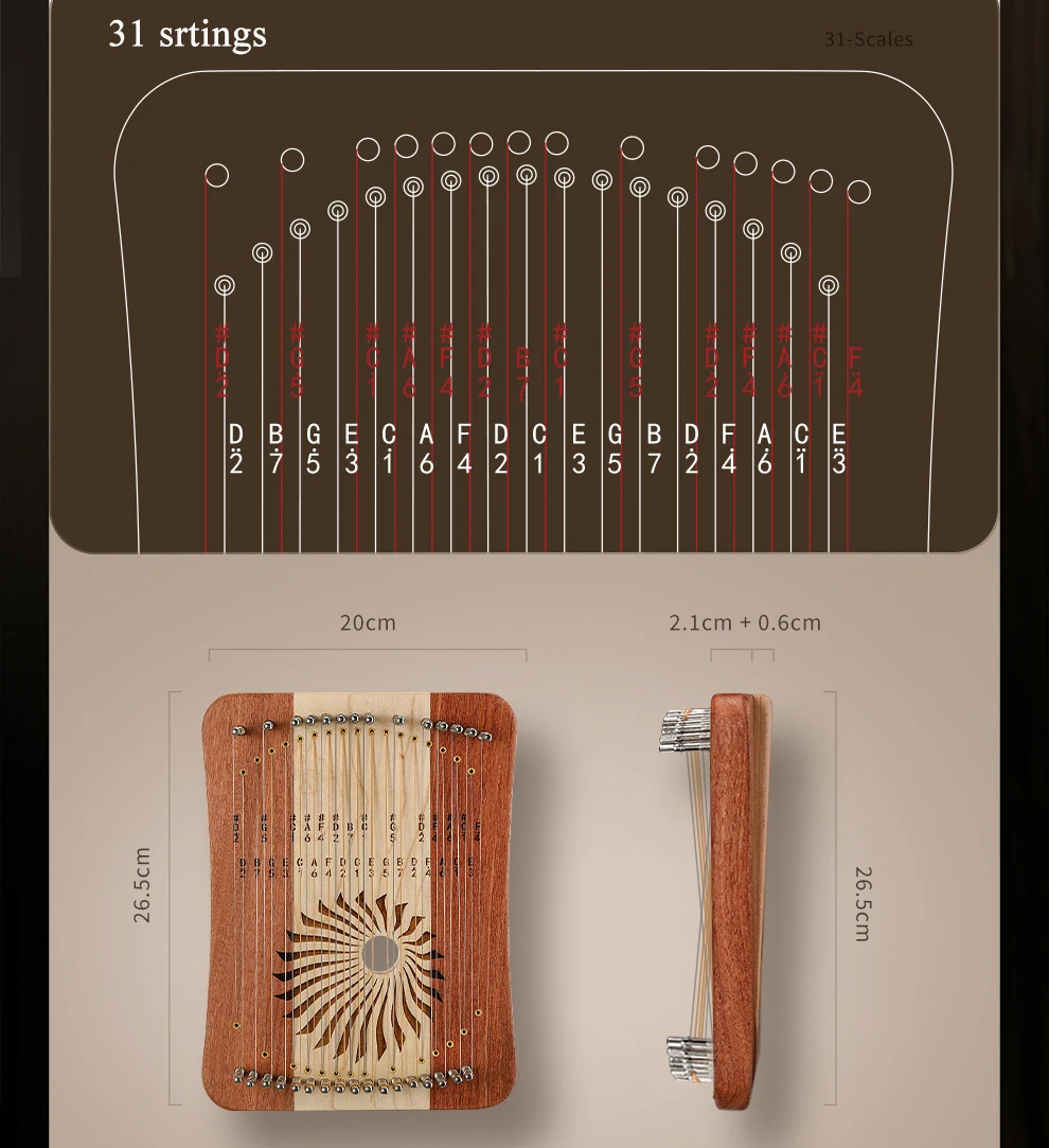 Hluru Lyre 31 Snaren Duim Kaly - Musical Instrument Harp recensie en prijs